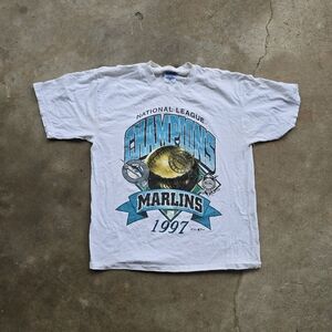 Vintage 1997 World Series Champions Florida Marlins Baseball Shirt Size Large